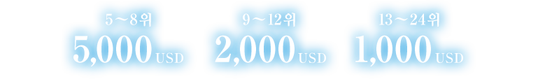 5~8위 5,000 USD 9~12위 2,000 USD 13~24위 1,000 USD
